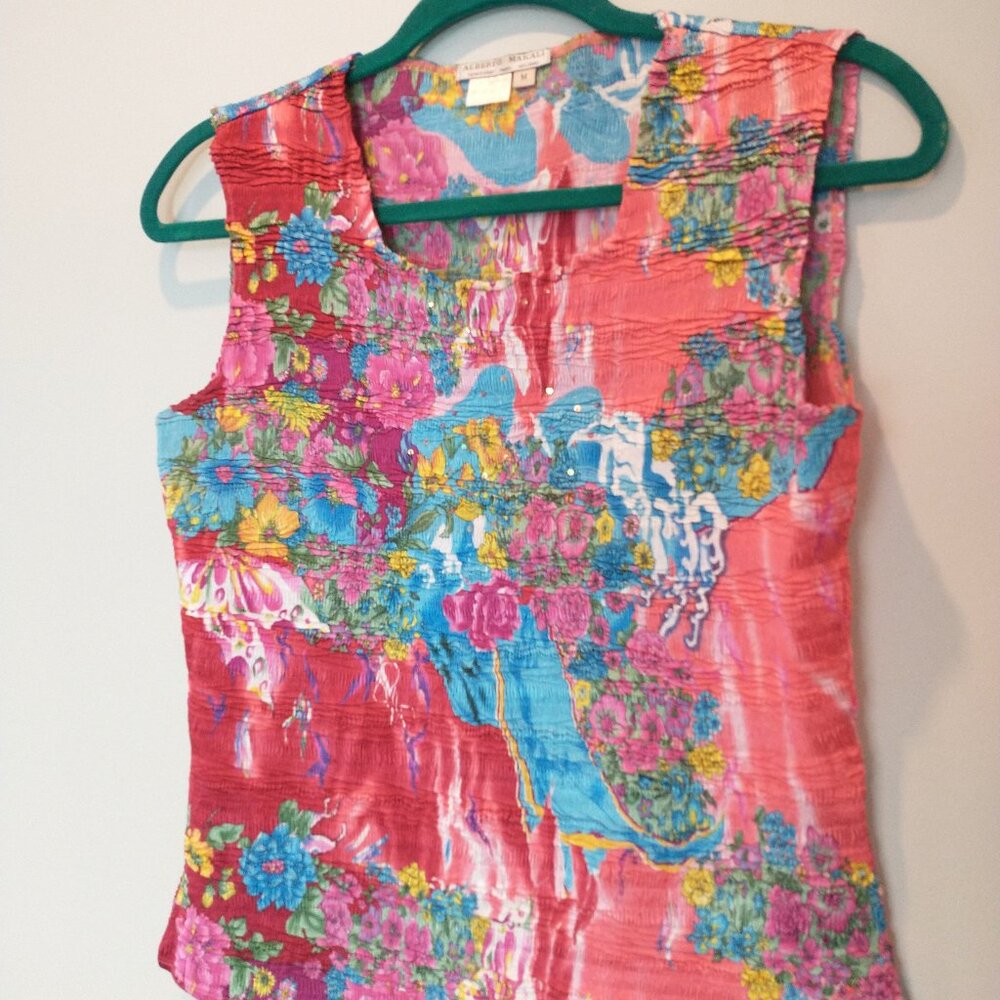 Alberto Makali Floral Sleeveless Top with Sequin Accents